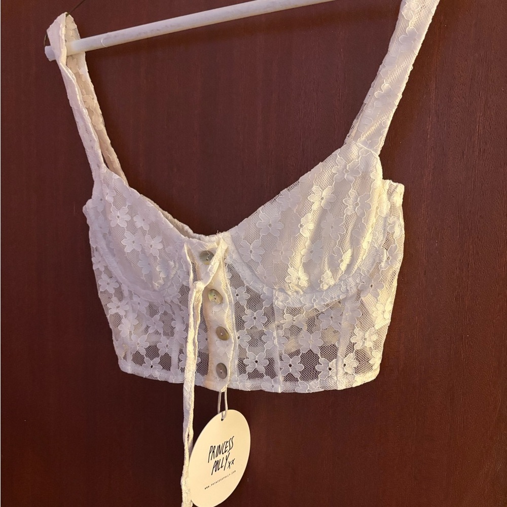 Princess Polly Cream Lace Bra with Sheer Panels